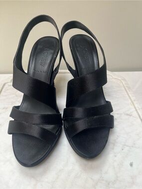 J. Crew Black Satin Strappy Slingback Heels